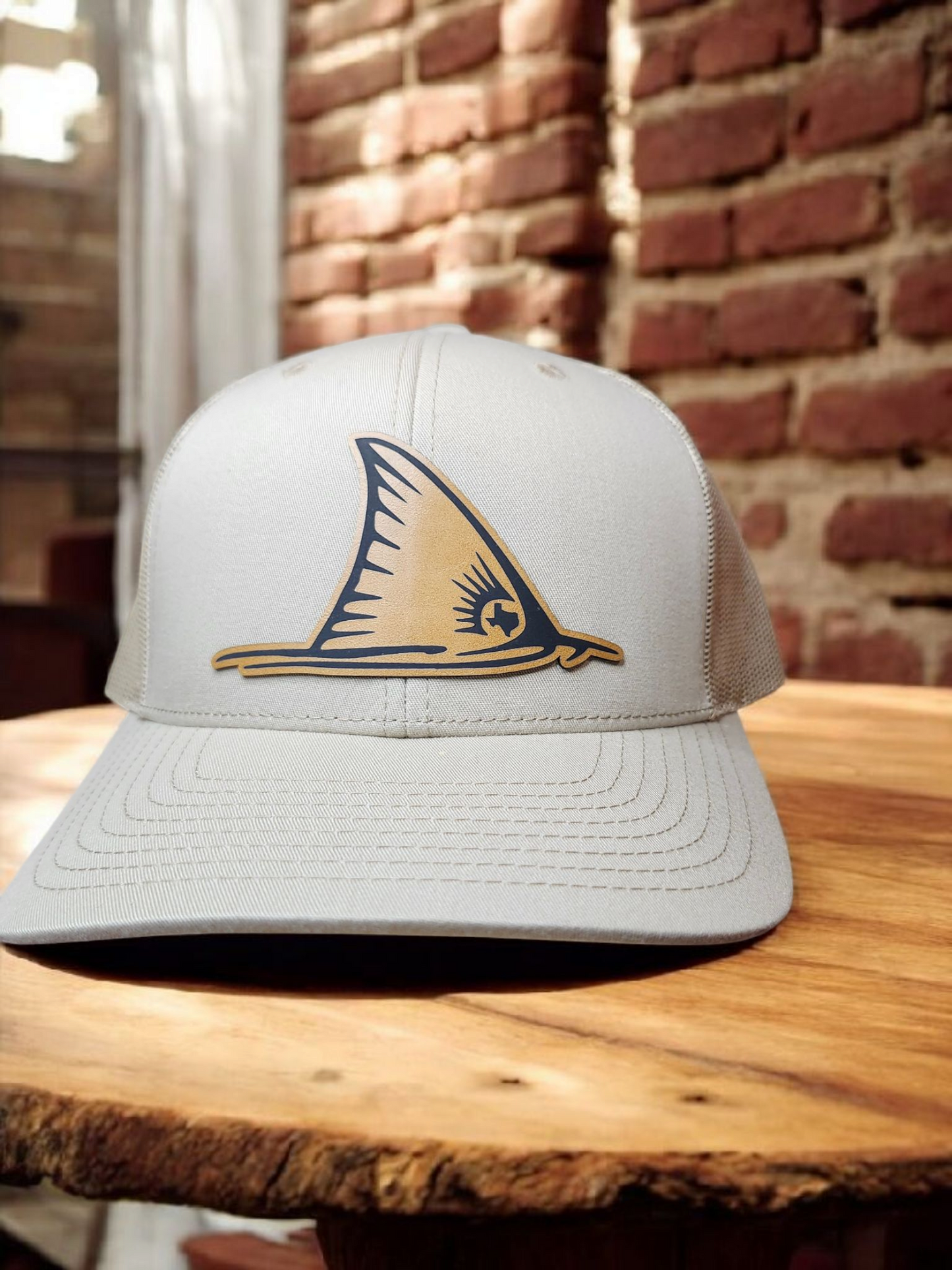 Cream Colored Snapback Hat with Texas Tailing Red Fish