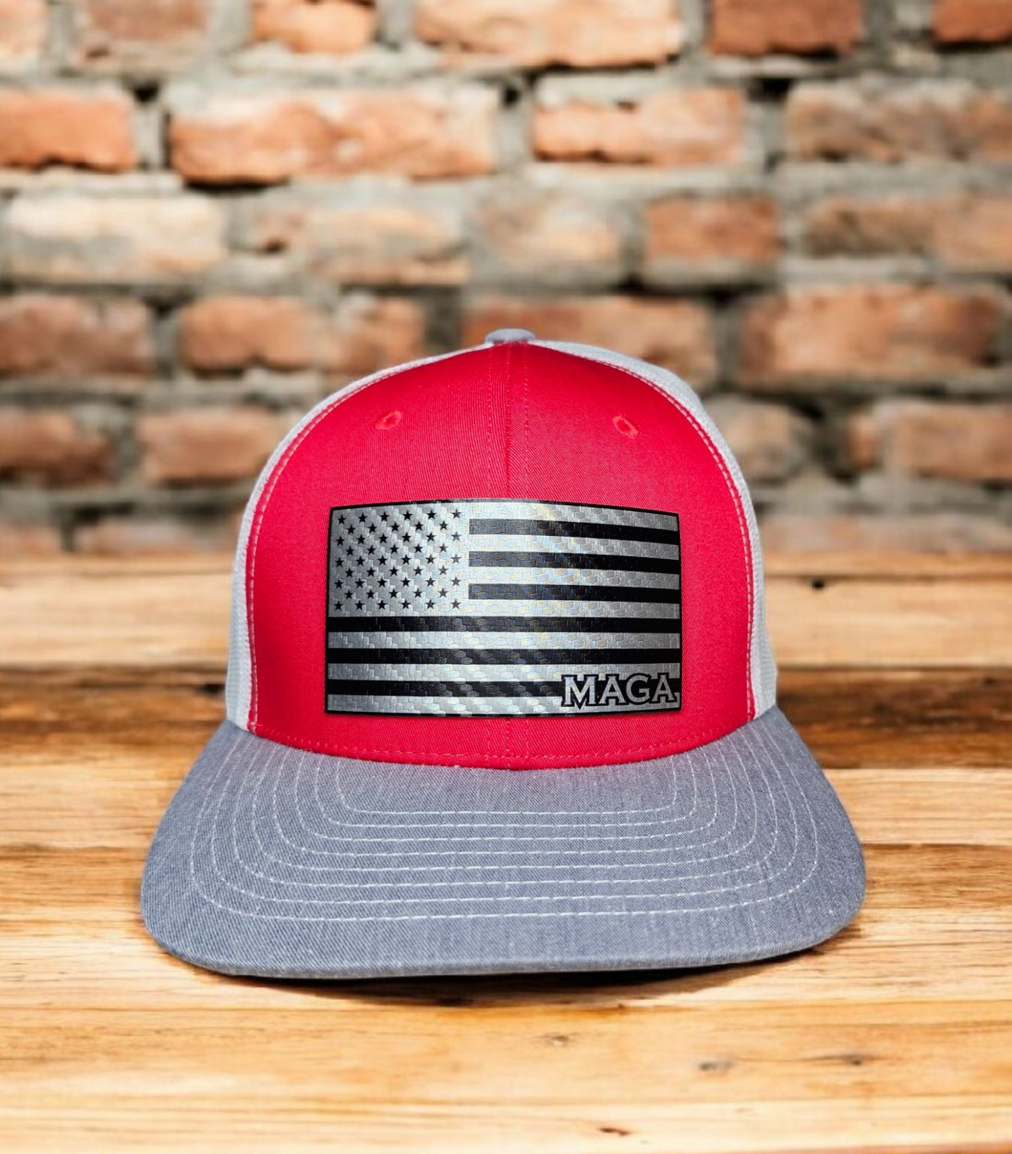 Red/Gray/White Snapback Hat with MAGA Flag