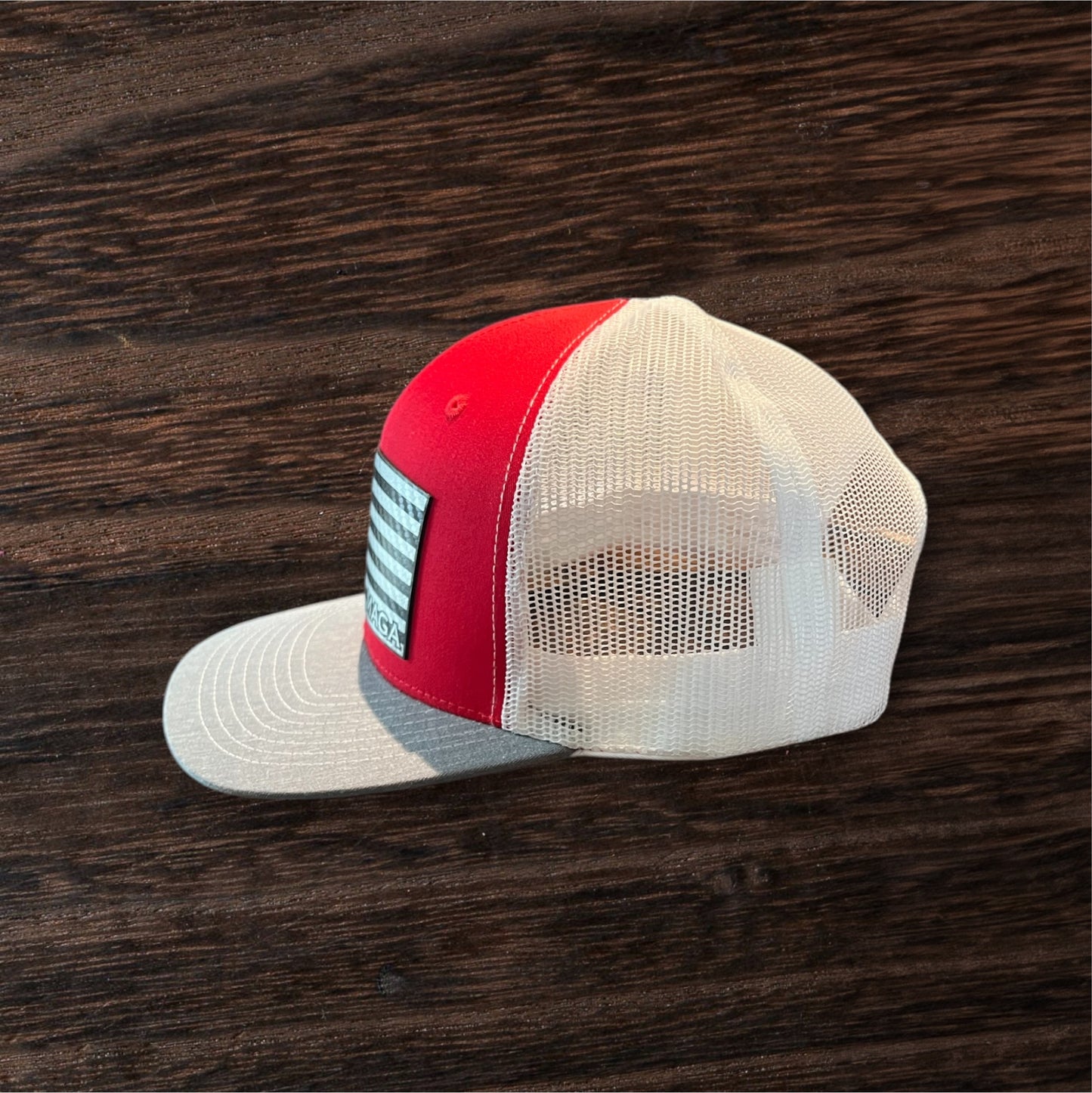Red/Gray/White Snapback Hat with MAGA Flag