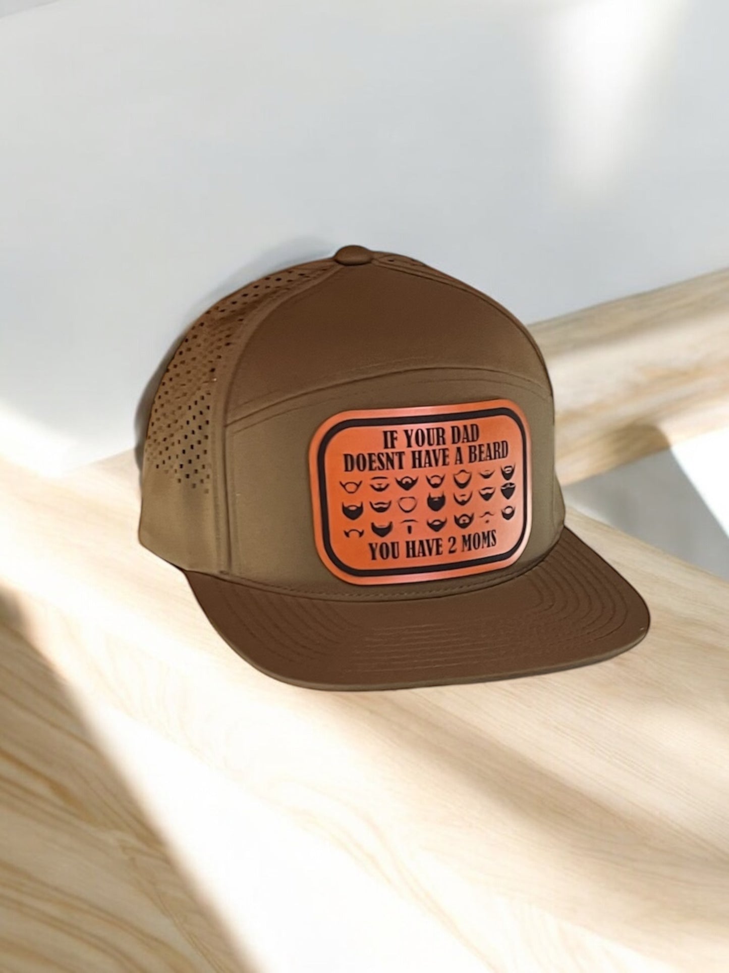 Olive Green Waterproof Flat Bill Hat - "If Your Dad Doesn't Have a Beard, You Have 2 Moms"