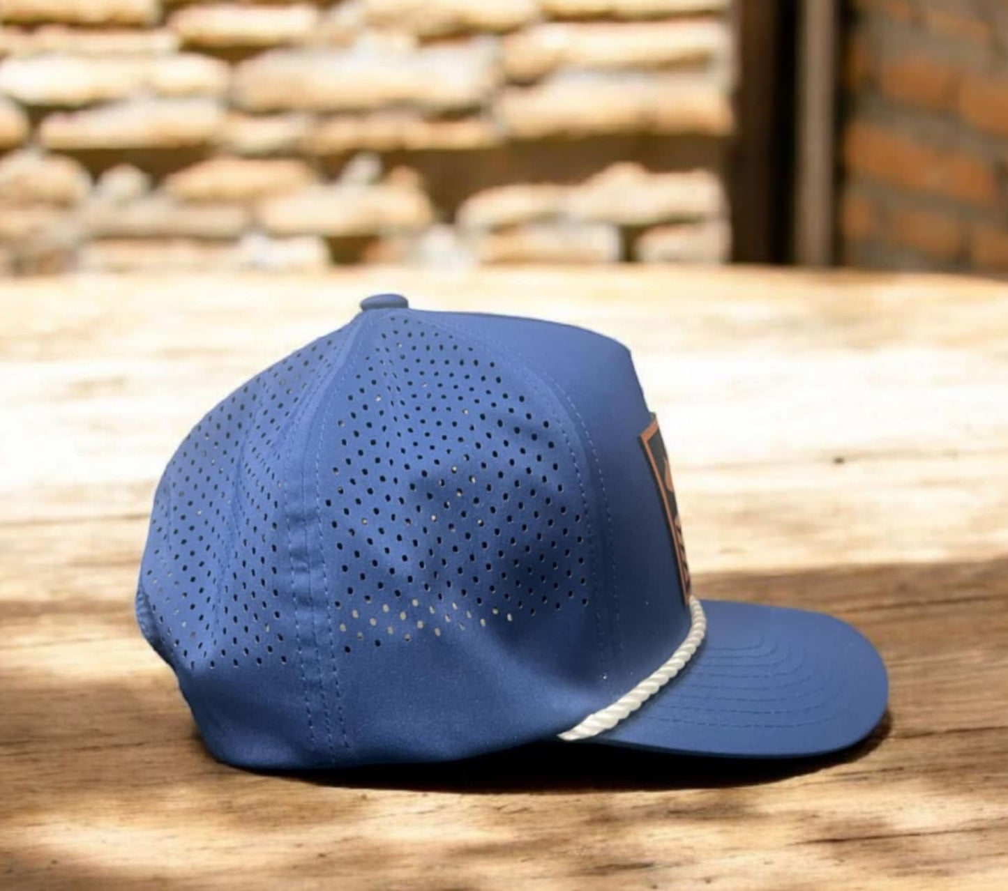 Navy Blue Waterproof Hat with White Rope & Tuna Flag Patch