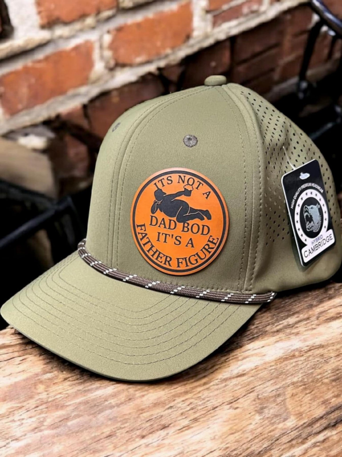 It's Not a Dad Bod – It's a Father Figure" Olive Green Waterproof Hat with Rope